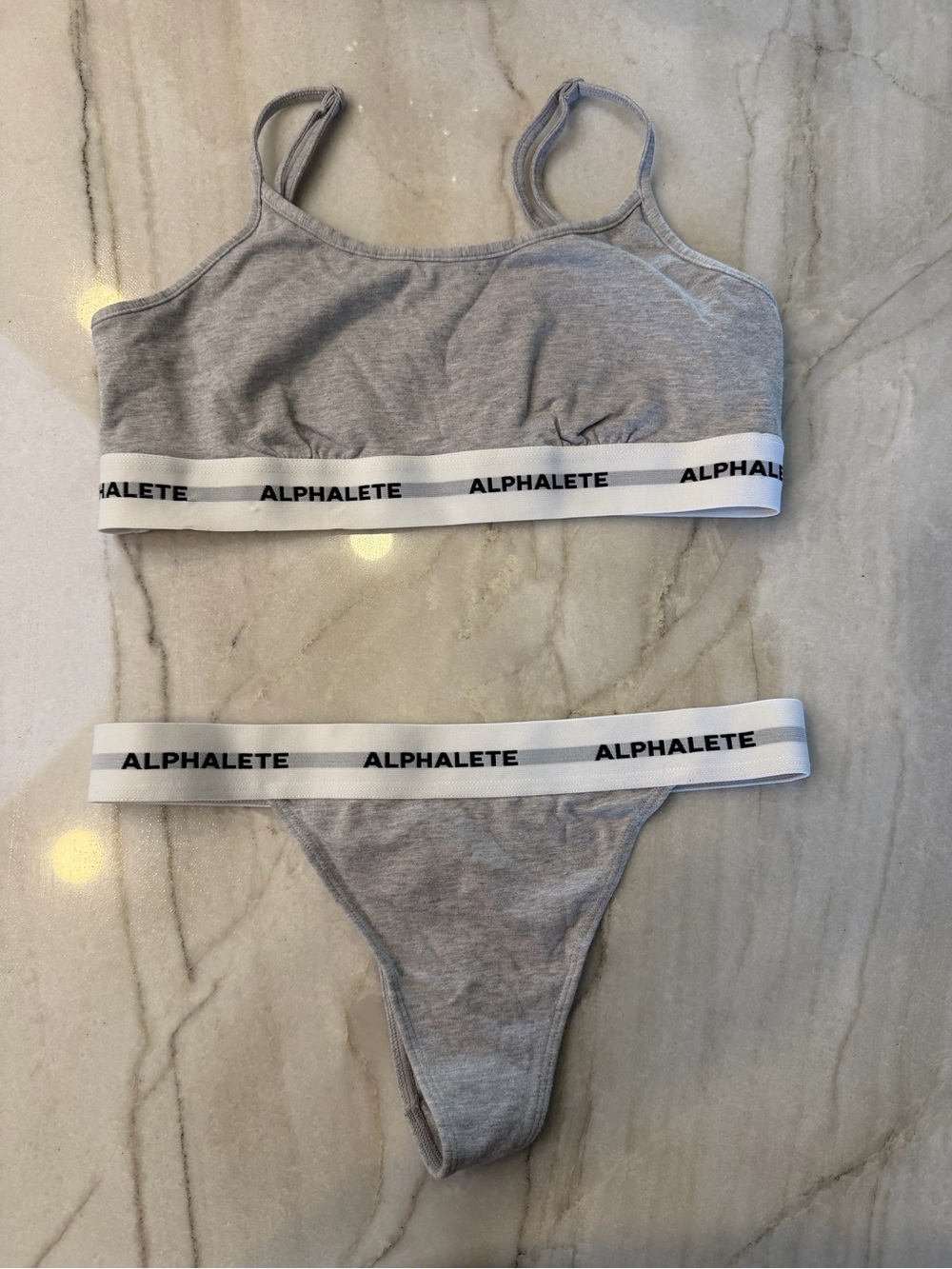 Alphalete Light Grey Logo Bralette & Thong Set